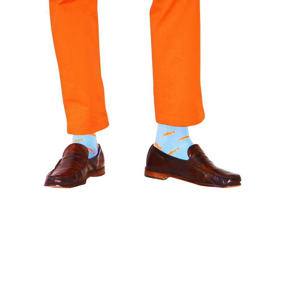Trout Socks - Orange on Light Blue - Men's Mid Calf - SummerTies