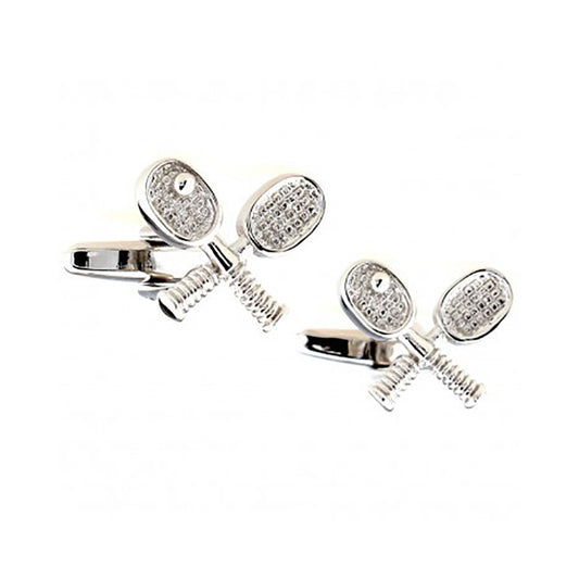 Tennis Racquet & Ball Cufflinks - 3D, Silver - SummerTies