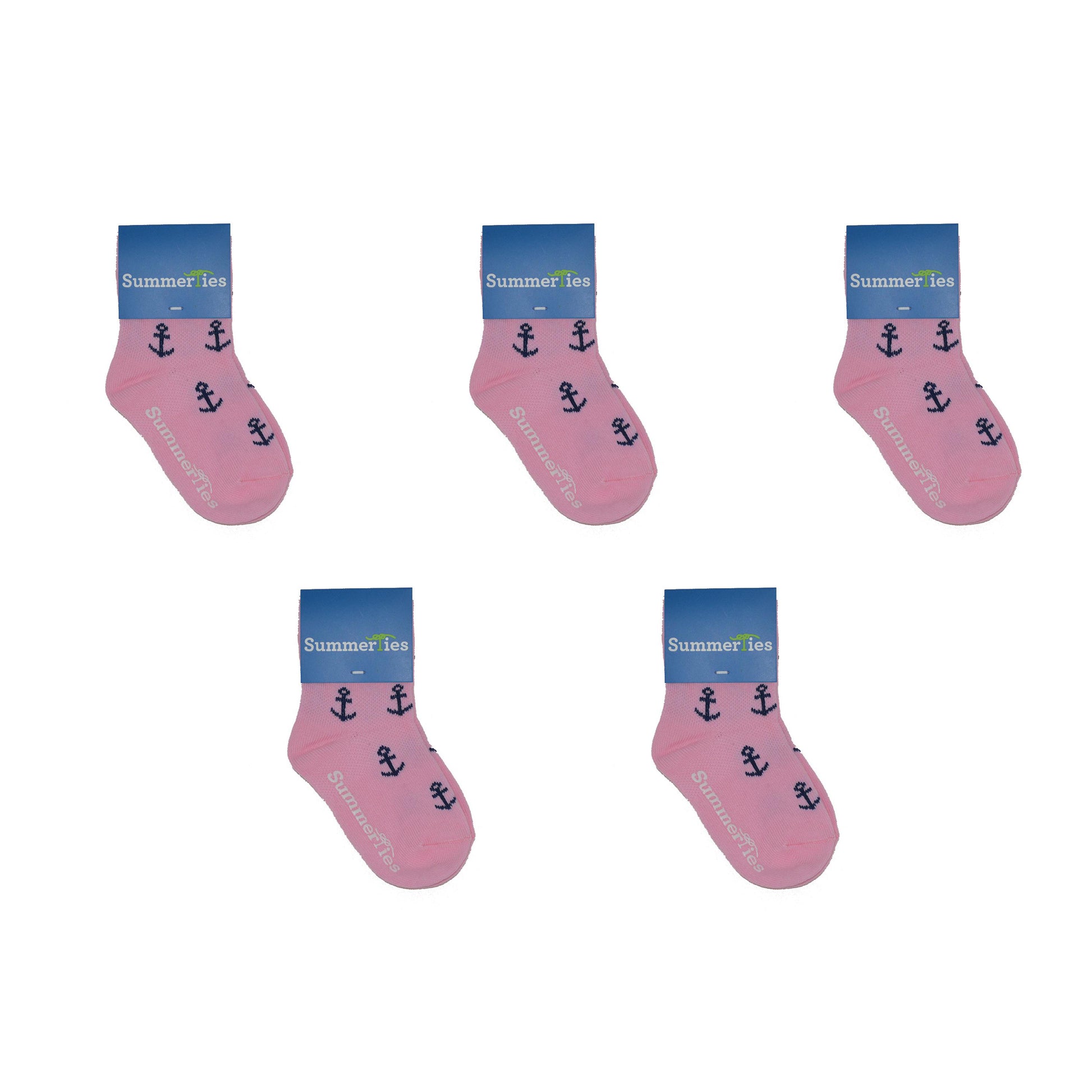 Anchor Socks - Toddler Crew Sock - Navy on Pink - 5 Pairs - SummerTies