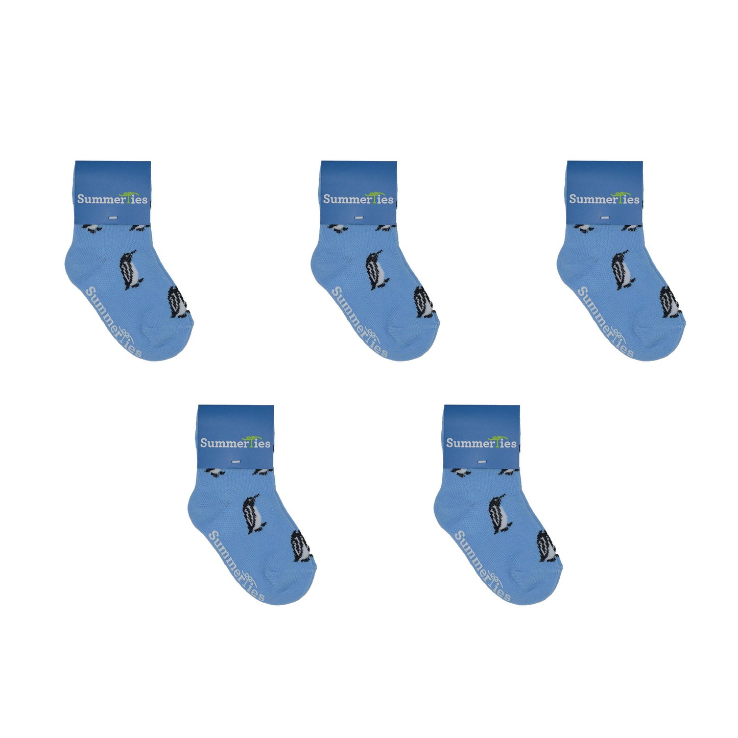 Penguin Socks - Toddler Crew Sock - Blue - 5 Pairs - SummerTies