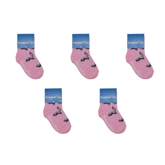 Skunk Socks - Toddler Crew Sock - Black on Pink - 5 Pairs - SummerTies