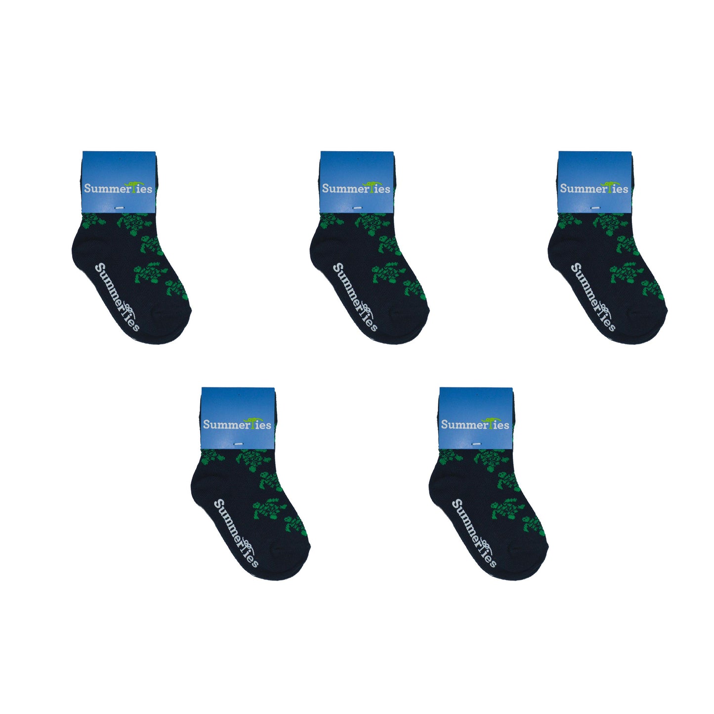 Turtle Socks - Toddler Crew Sock - Green on Navy - 5 Pairs - SummerTies