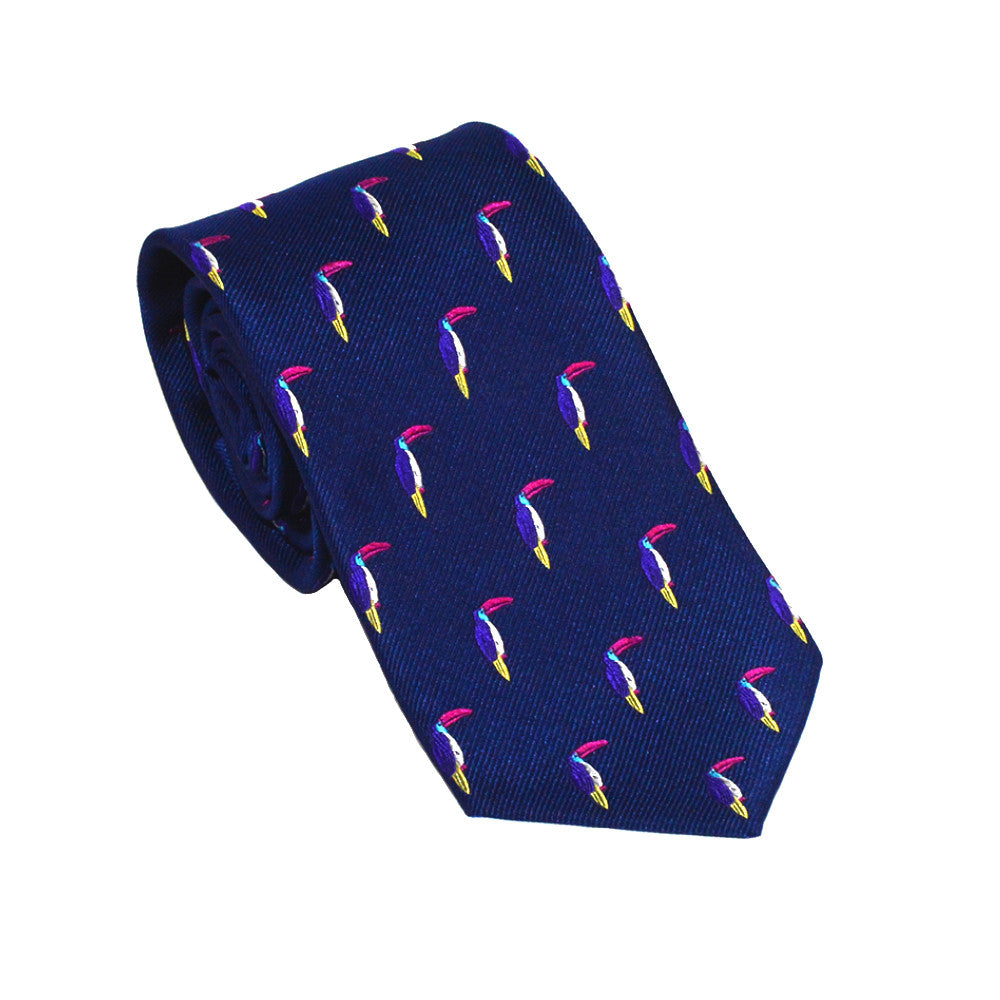 Toucan Necktie - Navy, Woven Silk - SummerTies