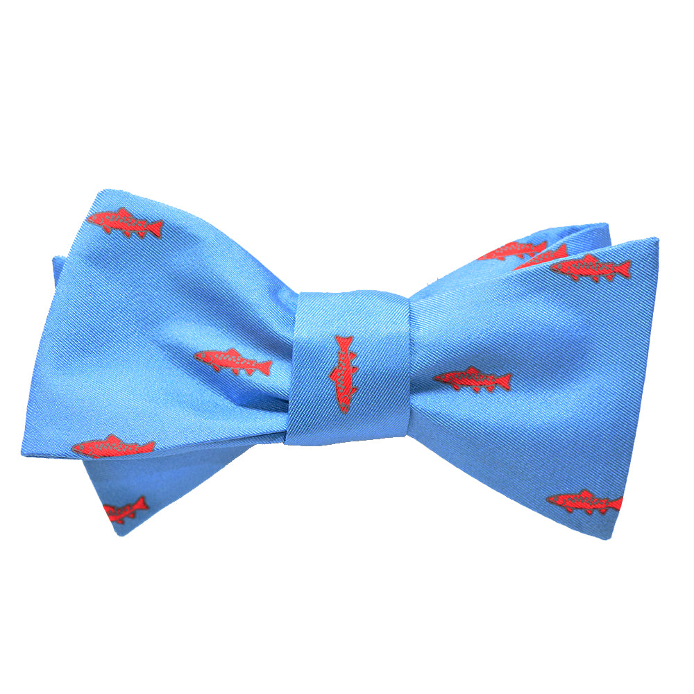 Trout Bow Tie - Light Blue, Printed Silk - SummerTies