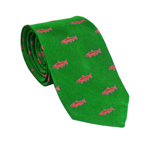 Trout Necktie - Green, Woven Silk - SummerTies