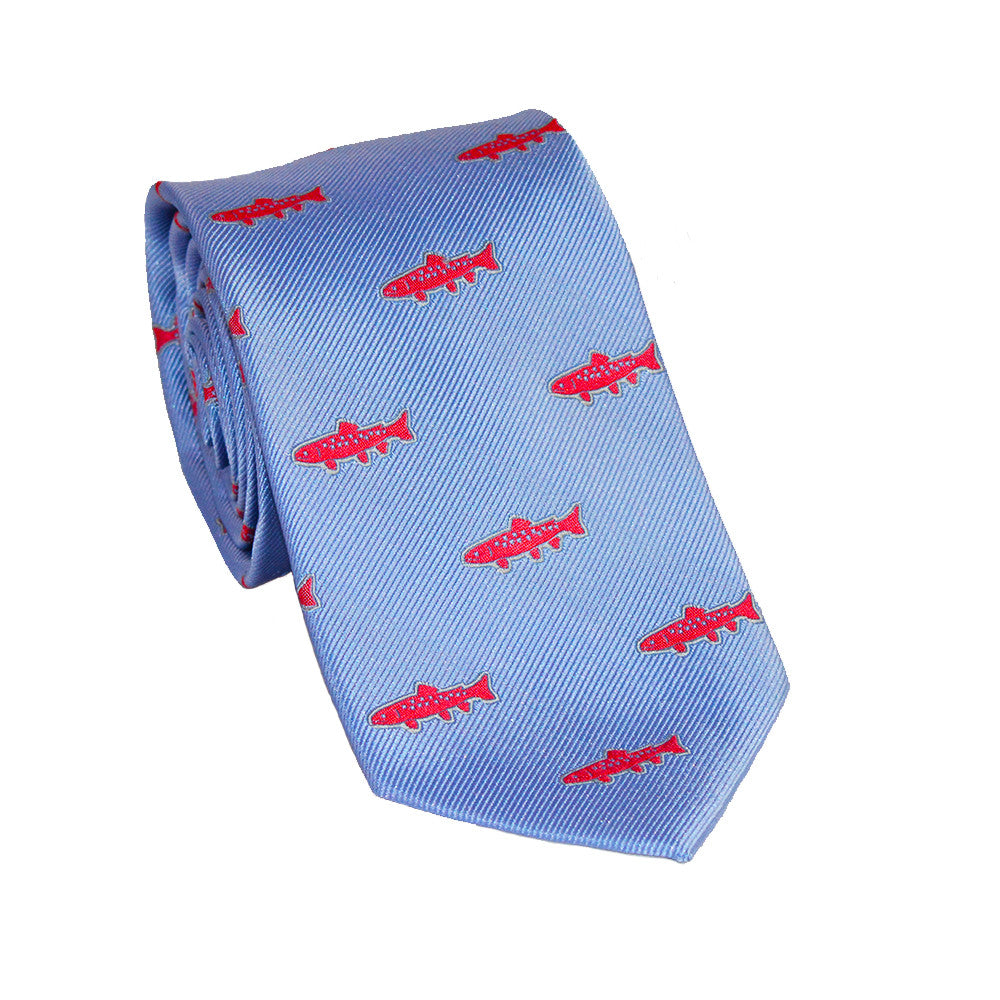 Trout Necktie - Light Blue, Woven Silk - SummerTies