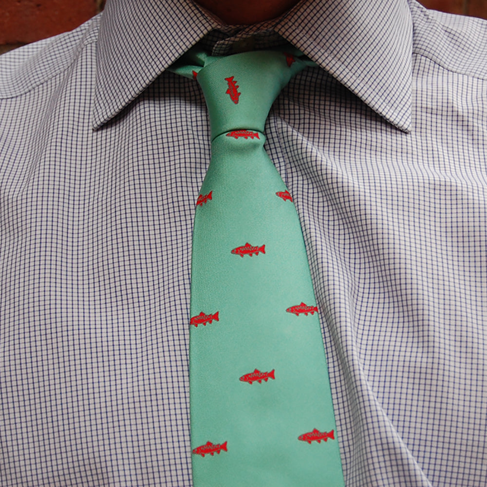 Trout Necktie - Light Green, Printed Silk - SummerTies