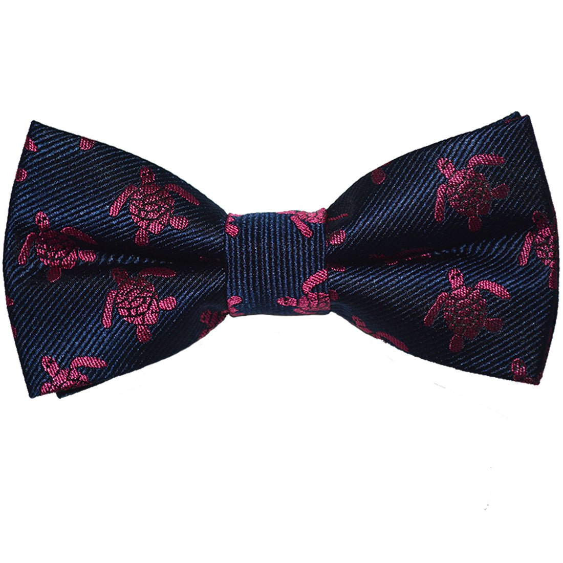Turtle Bow Tie - Pink on Navy, Woven Silk, Pre-Tied for Kids - SummerTies