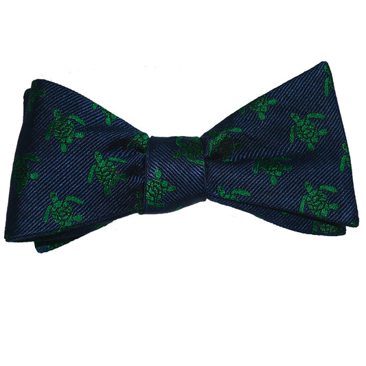 Turtle Bow Tie - Green on Navy, Woven Silk - SummerTies