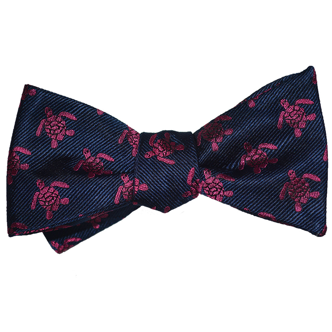 Turtle Bow Tie - Pink on Navy, Woven Silk - SummerTies
