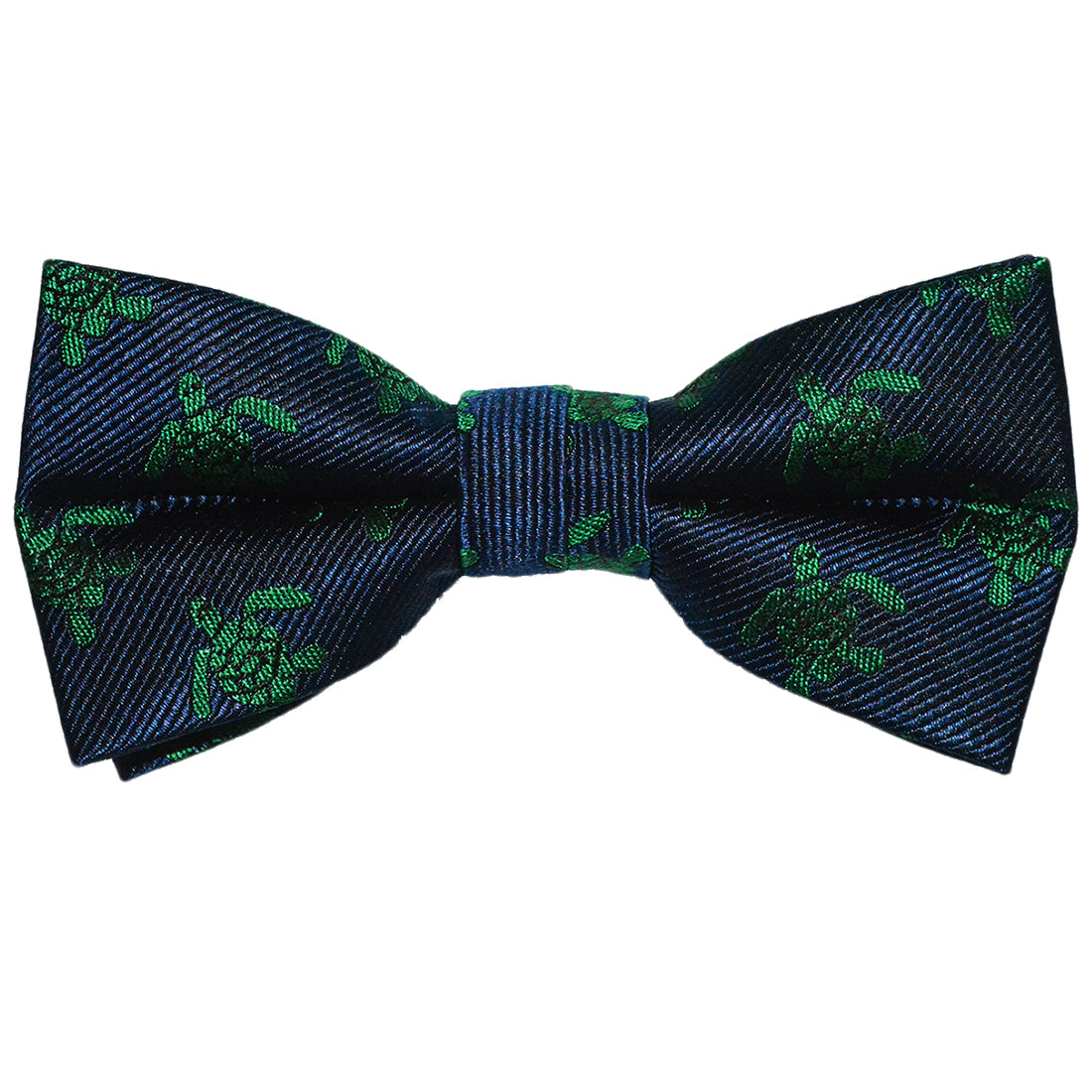 Turtle Bow Tie - Green on Navy, Woven Silk, Pre-Tied for Kids - SummerTies