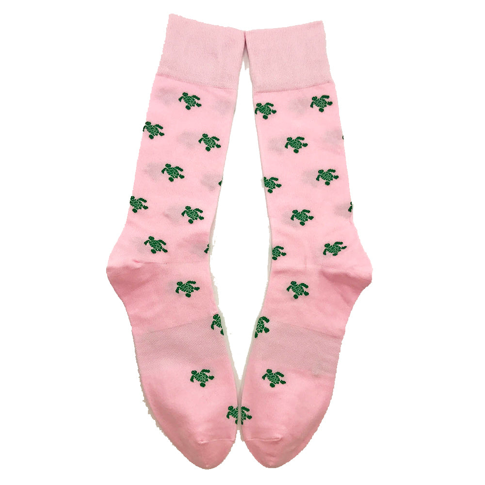 Turtle Socks - Men's Mid Calf - Green on Pink - SummerTies