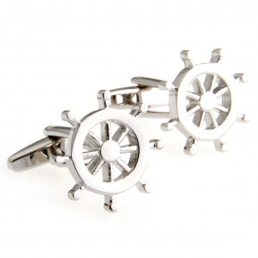 Ship Wheel Cufflinks - 3D, Silver - SummerTies
