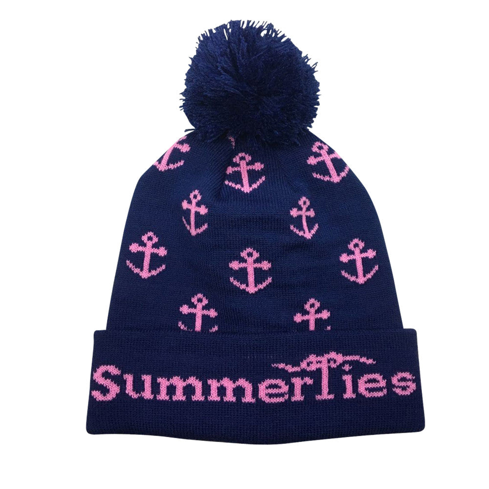 Anchor Winter Hat - Pink on Navy - SummerTies