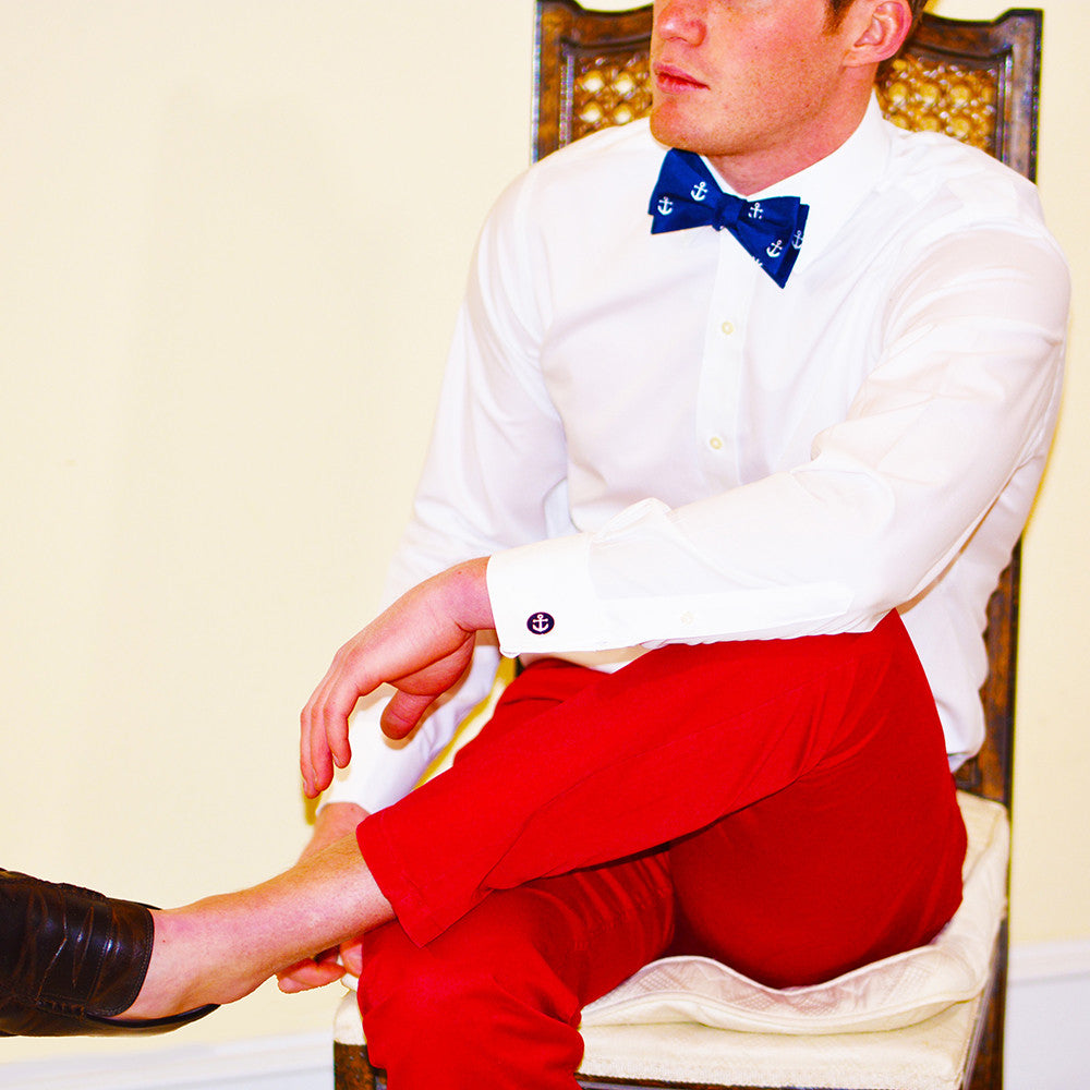 blue dress pants white shirt red tie Navy Blue Pants White Shirt Red Tie Anchor Bow Tie Navy, Printed Silk SummerTies