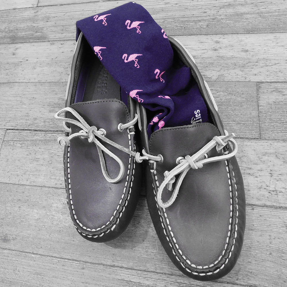 Flamingo Socks - Men's Mid Calf - Pink on Navy - SummerTies