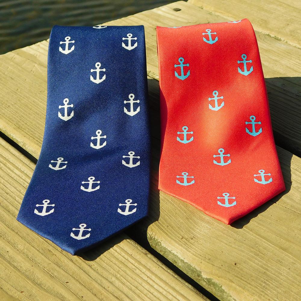 Anchor Necktie - Navy, Printed Silk - SummerTies