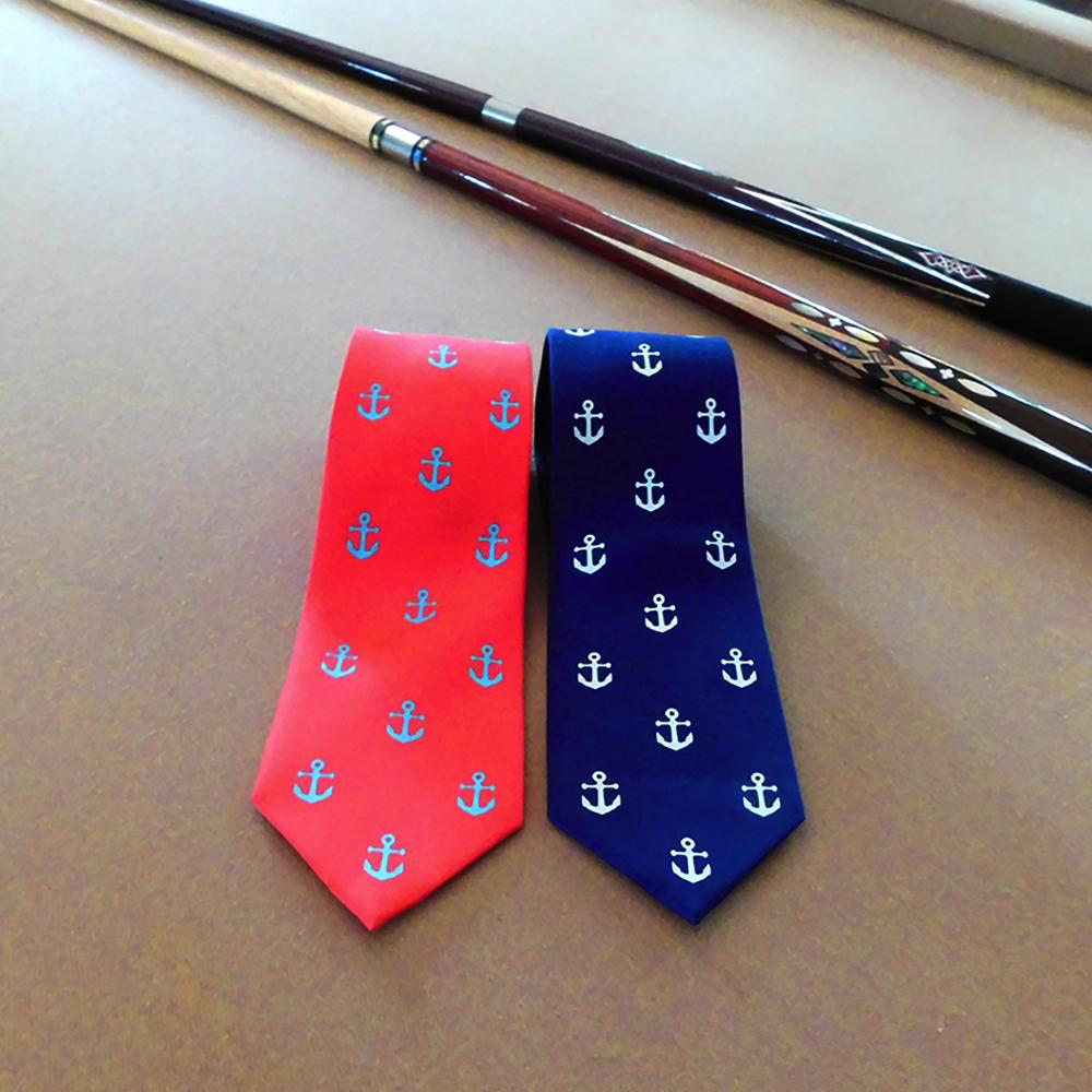 Anchor Necktie - Light Blue on Coral, Printed Silk - SummerTies