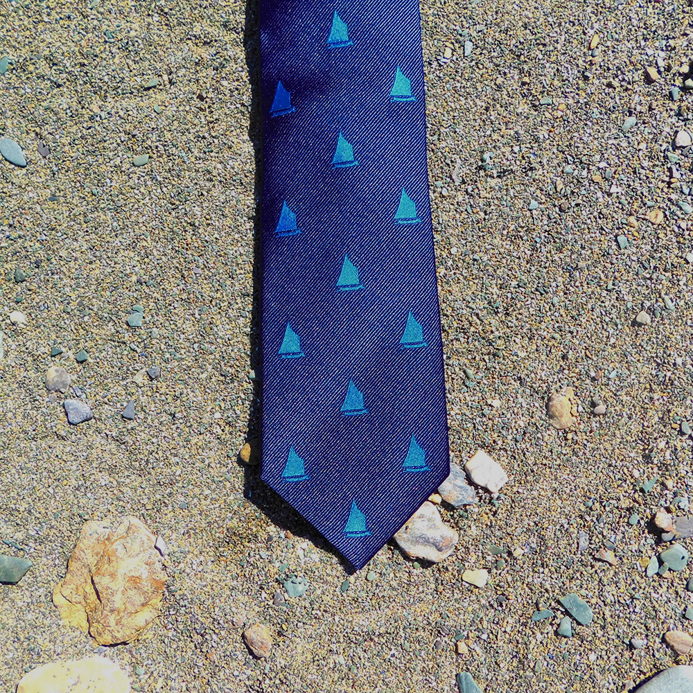 Sailboat Necktie - Navy, Woven Silk - SummerTies