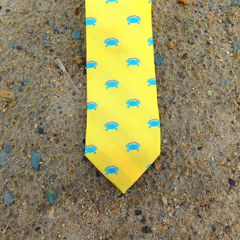 Crab Necktie - Yellow, Woven Silk - SummerTies