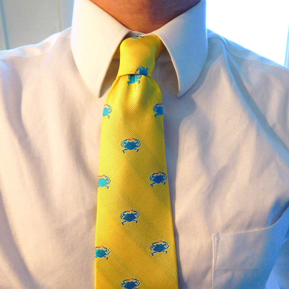 Crab Necktie - Yellow, Woven Silk - SummerTies