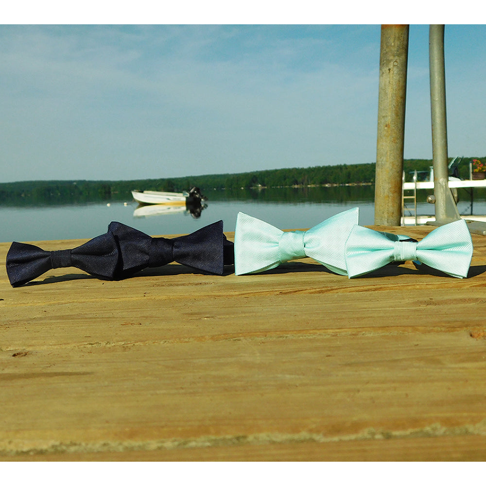 Solid Color Bow Tie - Navy, Woven Silk, Kids Pre-Tied - SummerTies