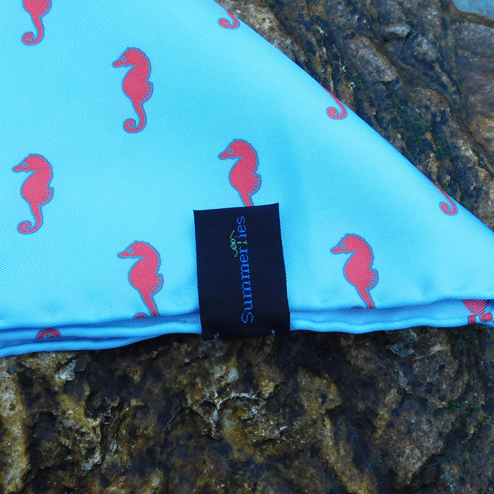 Seahorse Pocket Square - Blue - SummerTies