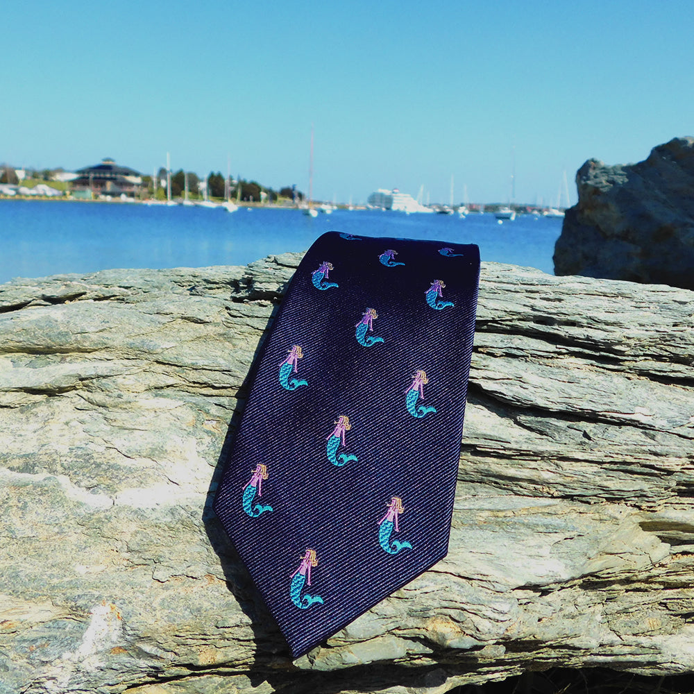 Mermaid Necktie - Navy, Woven Silk - SummerTies