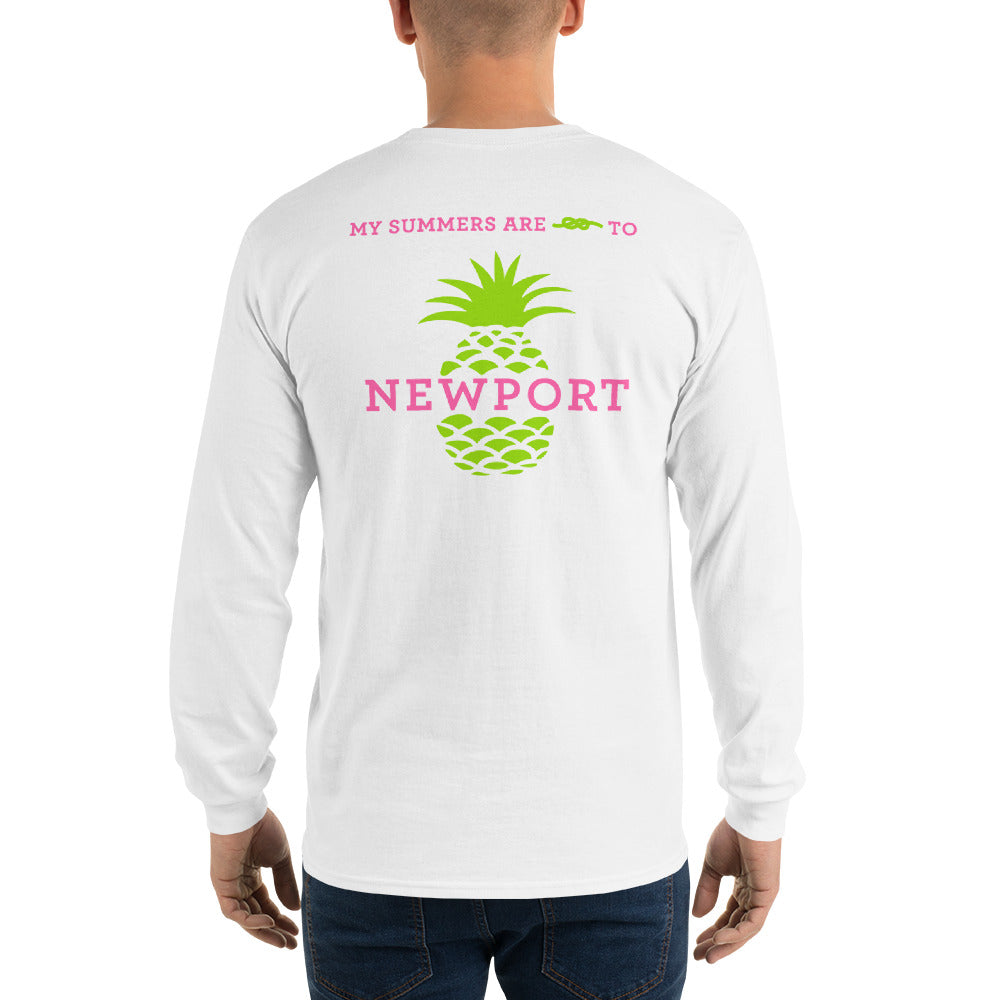 My Summers are Tied to Newport Pineapple Pink and Green Long Sleeve T-Shirt - Multiple Colors - SummerTies