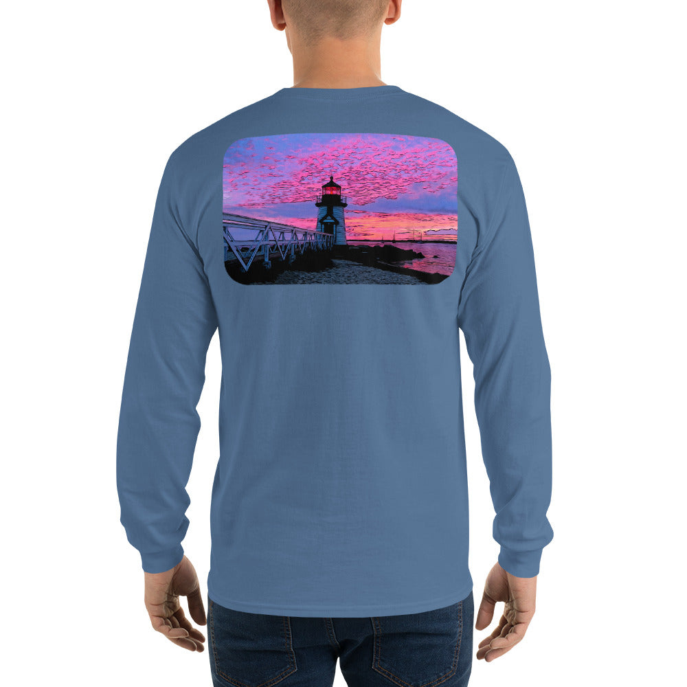 Brant Point Lighthouse Nantucket Sunset Long Sleeve T-Shirt - Multiple Colors - SummerTies