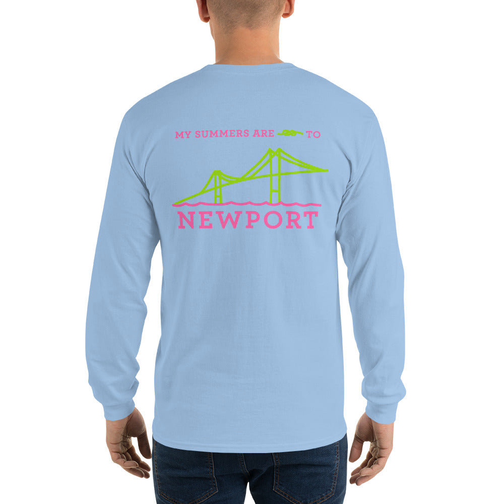 My Summers are Tied to Newport Bridge Pink and Green no Block Long Sleeve T-Shirt - Multiple Colors - SummerTies