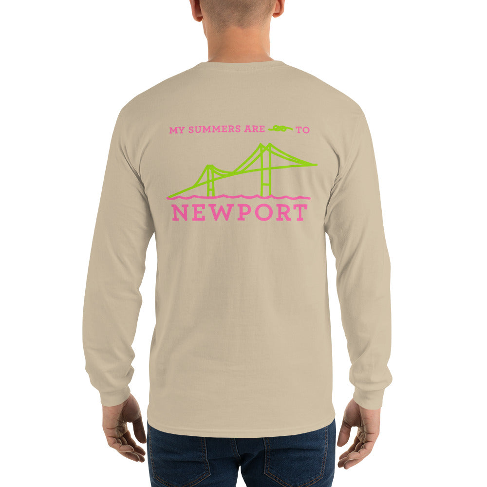 My Summers are Tied to Newport Bridge Pink and Green no Block Long Sleeve T-Shirt - Multiple Colors - SummerTies