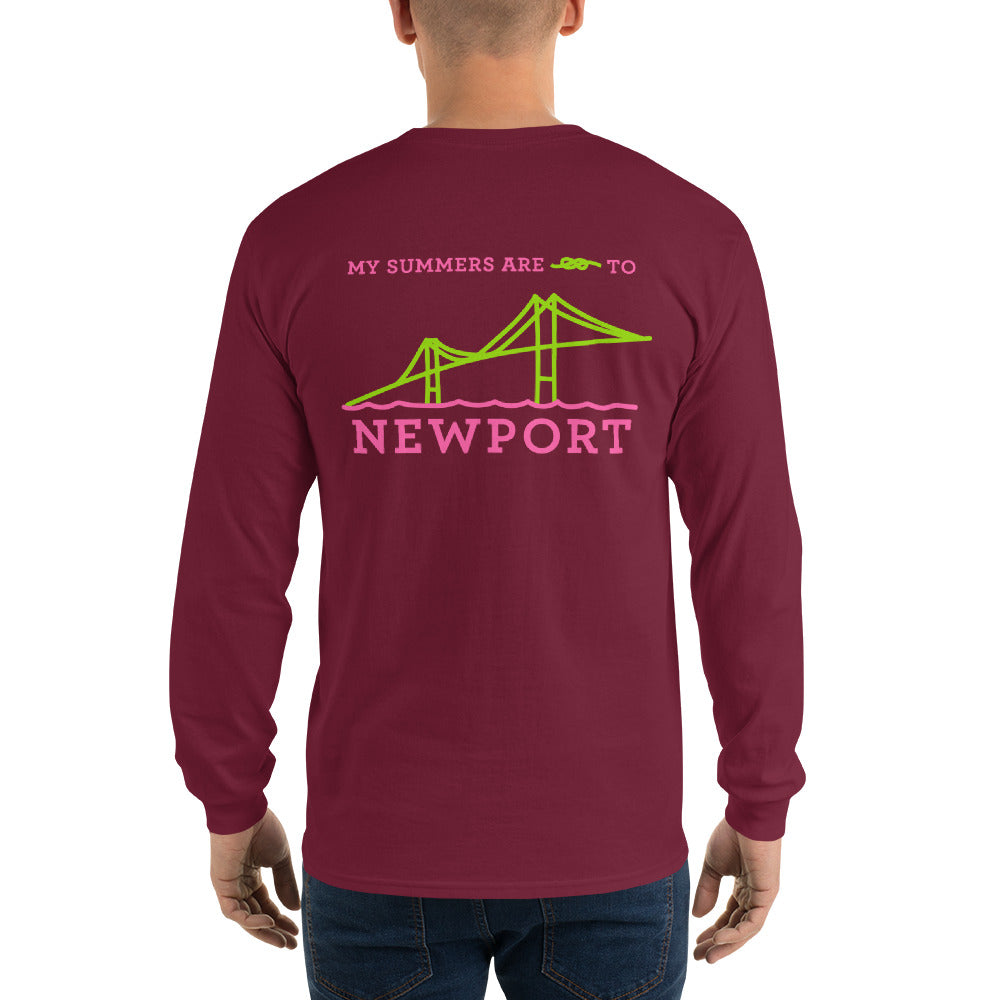 My Summers are Tied to Newport Bridge Pink and Green no Block Long Sleeve T-Shirt - Multiple Colors - SummerTies