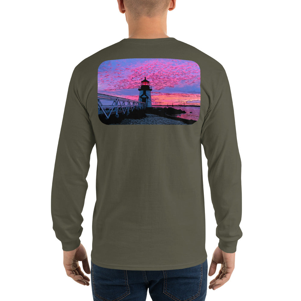 Brant Point Lighthouse Nantucket Sunset Long Sleeve T-Shirt - Multiple Colors - SummerTies