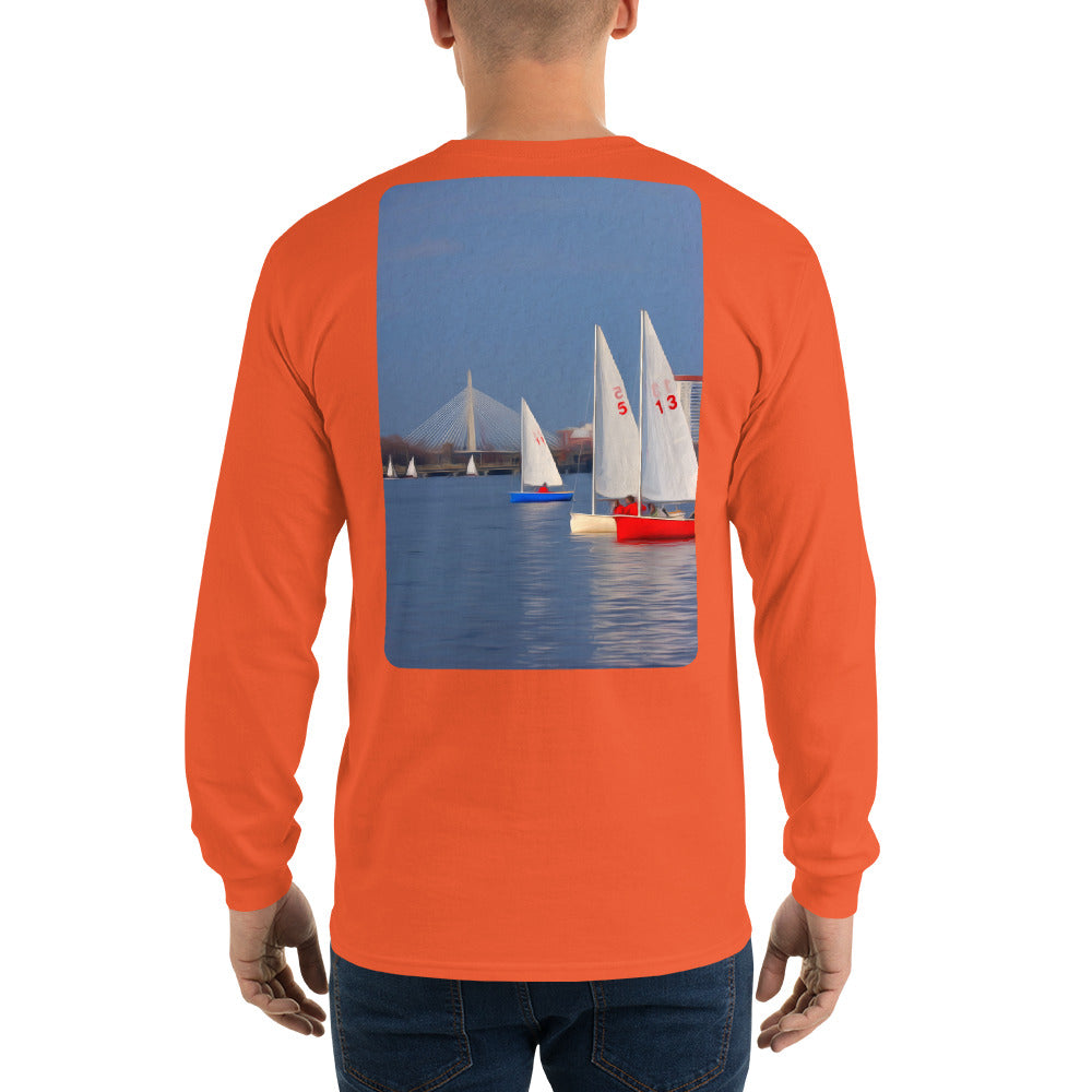 Interclub Sailboats on Charles River Boston Long Sleeve T-Shirt - Multiple Colors - SummerTies