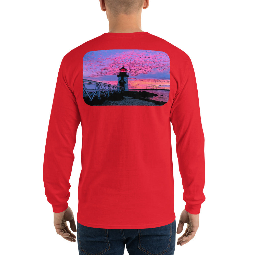 Brant Point Lighthouse Nantucket Sunset Long Sleeve T-Shirt - Multiple Colors - SummerTies