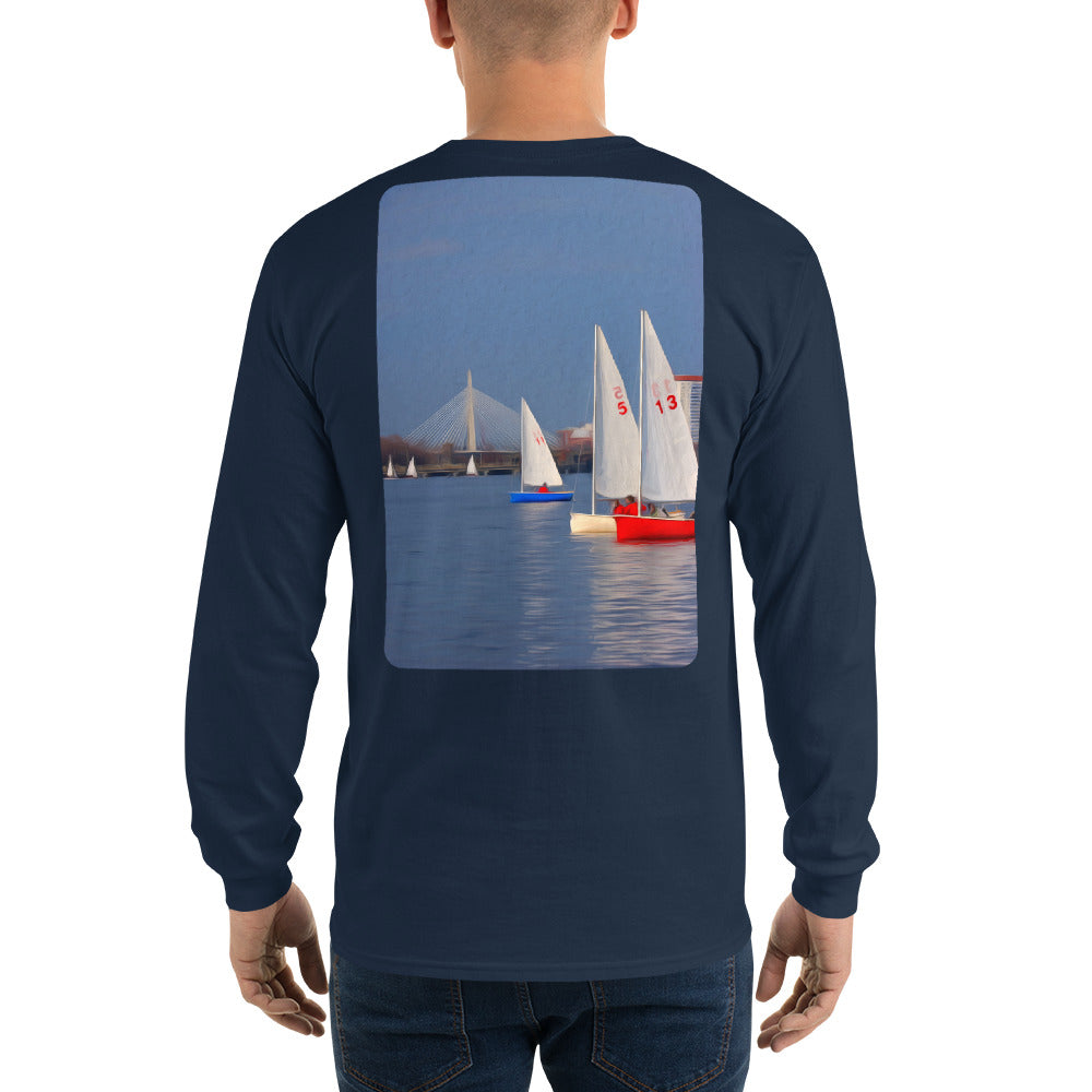 Interclub Sailboats on Charles River Boston Long Sleeve T-Shirt - Multiple Colors - SummerTies