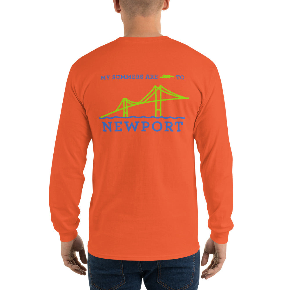 My Summers are Tied to Newport Bridge Blue and Green no Block Long Sleeve T-Shirt - Multiple Colors - SummerTies