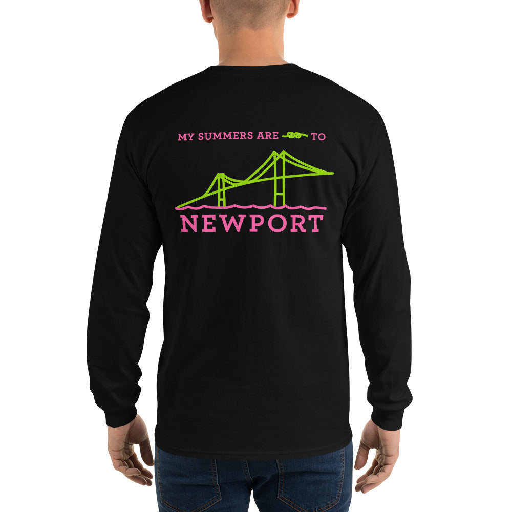 My Summers are Tied to Newport Bridge Pink and Green no Block Long Sleeve T-Shirt - Multiple Colors - SummerTies
