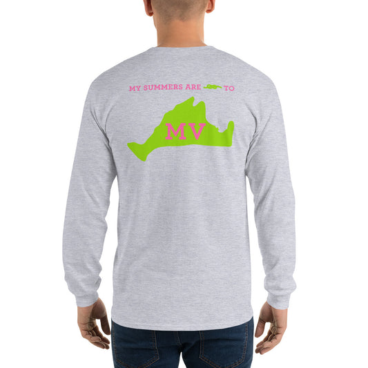 My Summers are Tied to Martha's Vineyard Pink and Green Long Sleeve T-Shirt - Multiple Colors - SummerTies