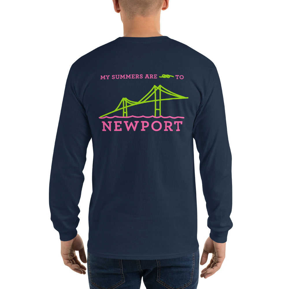 My Summers are Tied to Newport Bridge Pink and Green no Block Long Sleeve T-Shirt - Multiple Colors - SummerTies