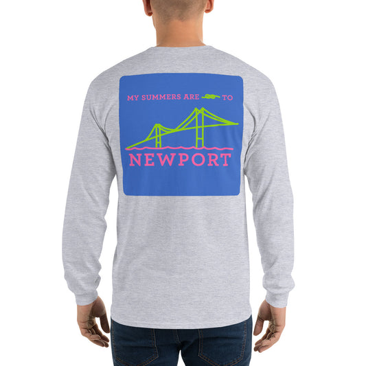 My Summers are Tied to Newport Bridge Pink and Green with Blue Block Long Sleeve T-Shirt - Multiple Colors - SummerTies