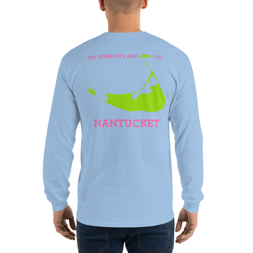 My Summers are Tied to Nantucket Pink and Green Long Sleeve T-Shirt - Multiple Colors - SummerTies