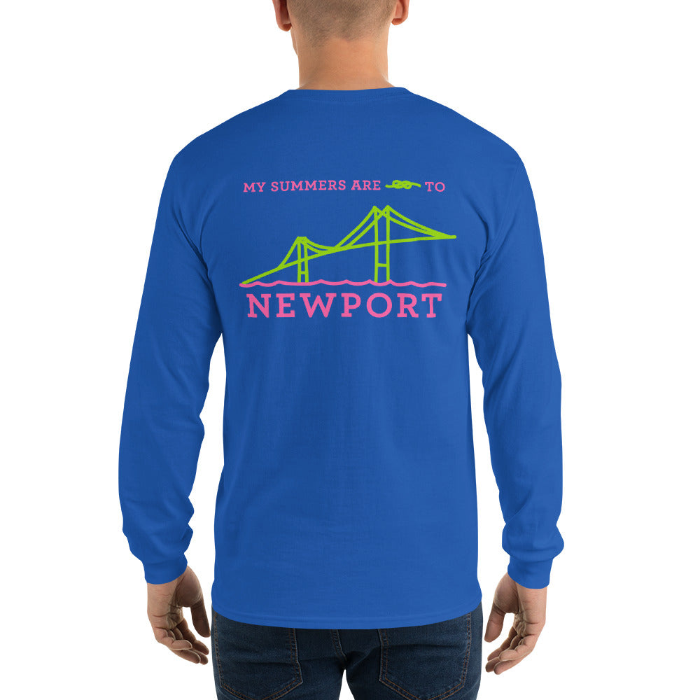 My Summers are Tied to Newport Bridge Pink and Green no Block Long Sleeve T-Shirt - Multiple Colors - SummerTies