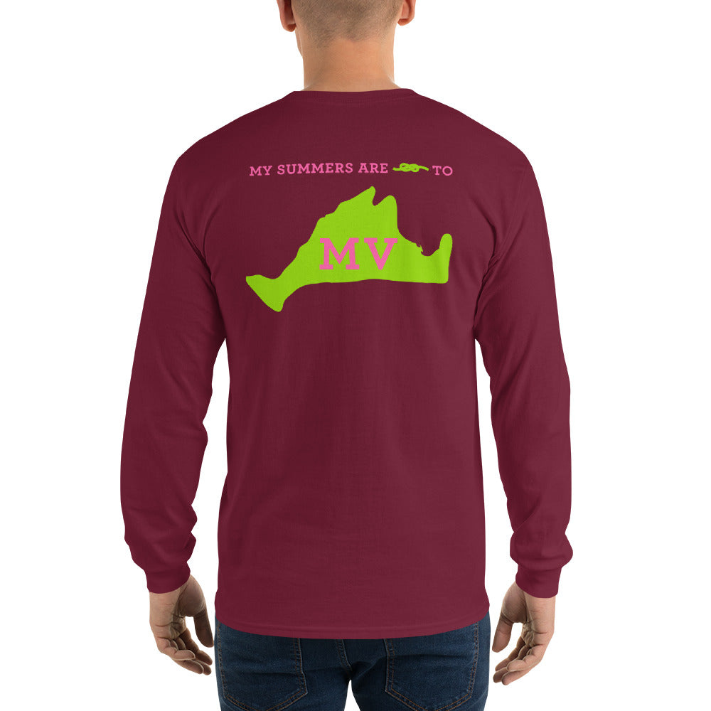 My Summers are Tied to Martha's Vineyard Pink and Green Long Sleeve T-Shirt - Multiple Colors - SummerTies