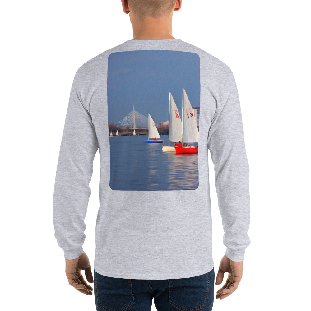 Interclub Sailboats on Charles River Boston Long Sleeve T-Shirt - Multiple Colors - SummerTies