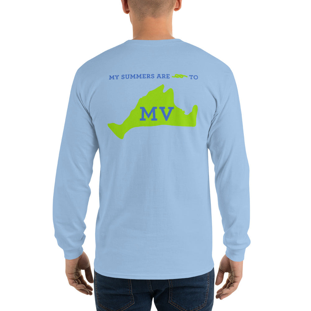 My Summers are Tied to Martha's Vineyard Blue and Green Long Sleeve T-Shirt - Multiple Colors - SummerTies