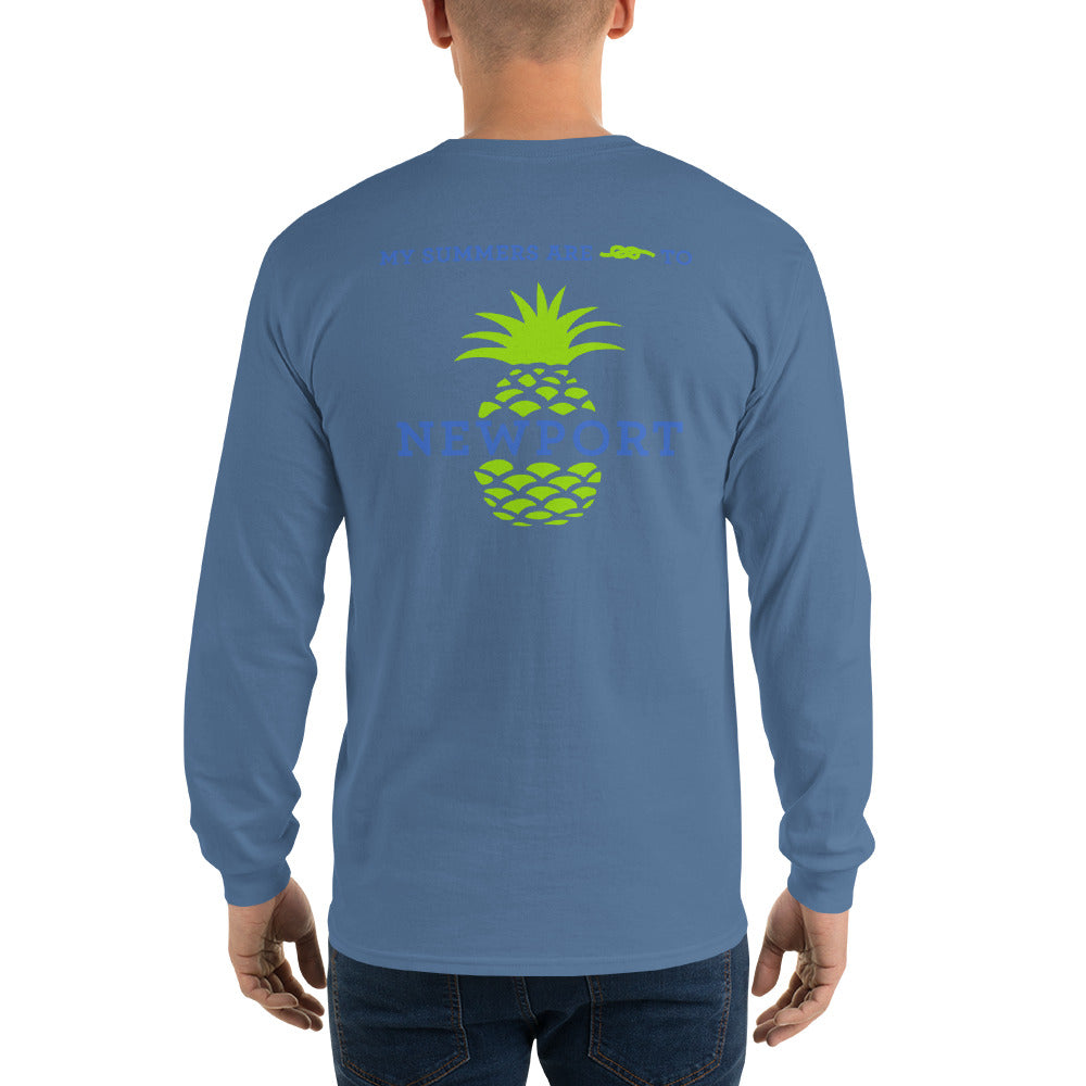 My Summers are Tied to Newport Pineapple Blue and Green Long Sleeve T-Shirt - Multiple Colors - SummerTies