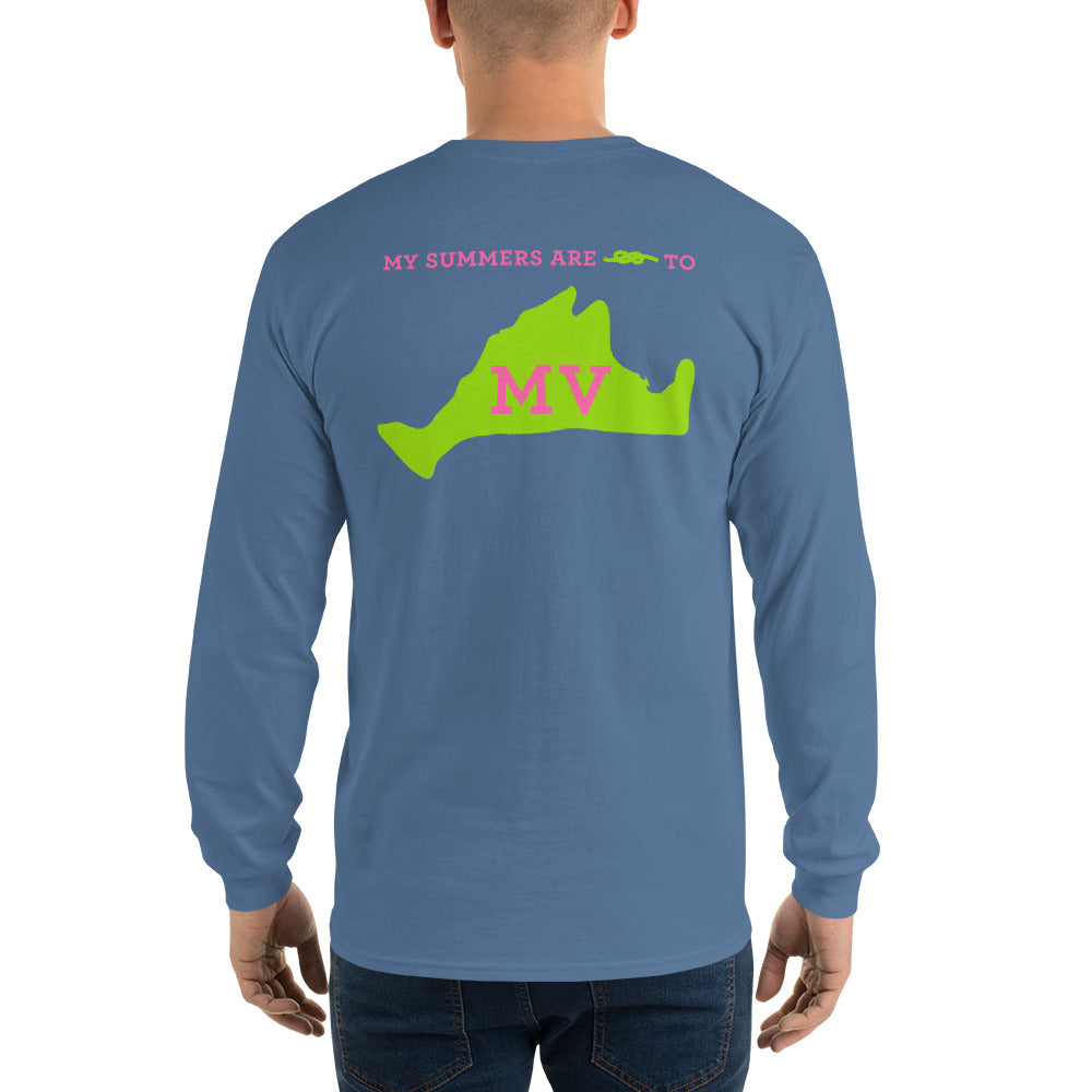 My Summers are Tied to Martha's Vineyard Pink and Green Long Sleeve T-Shirt - Multiple Colors - SummerTies