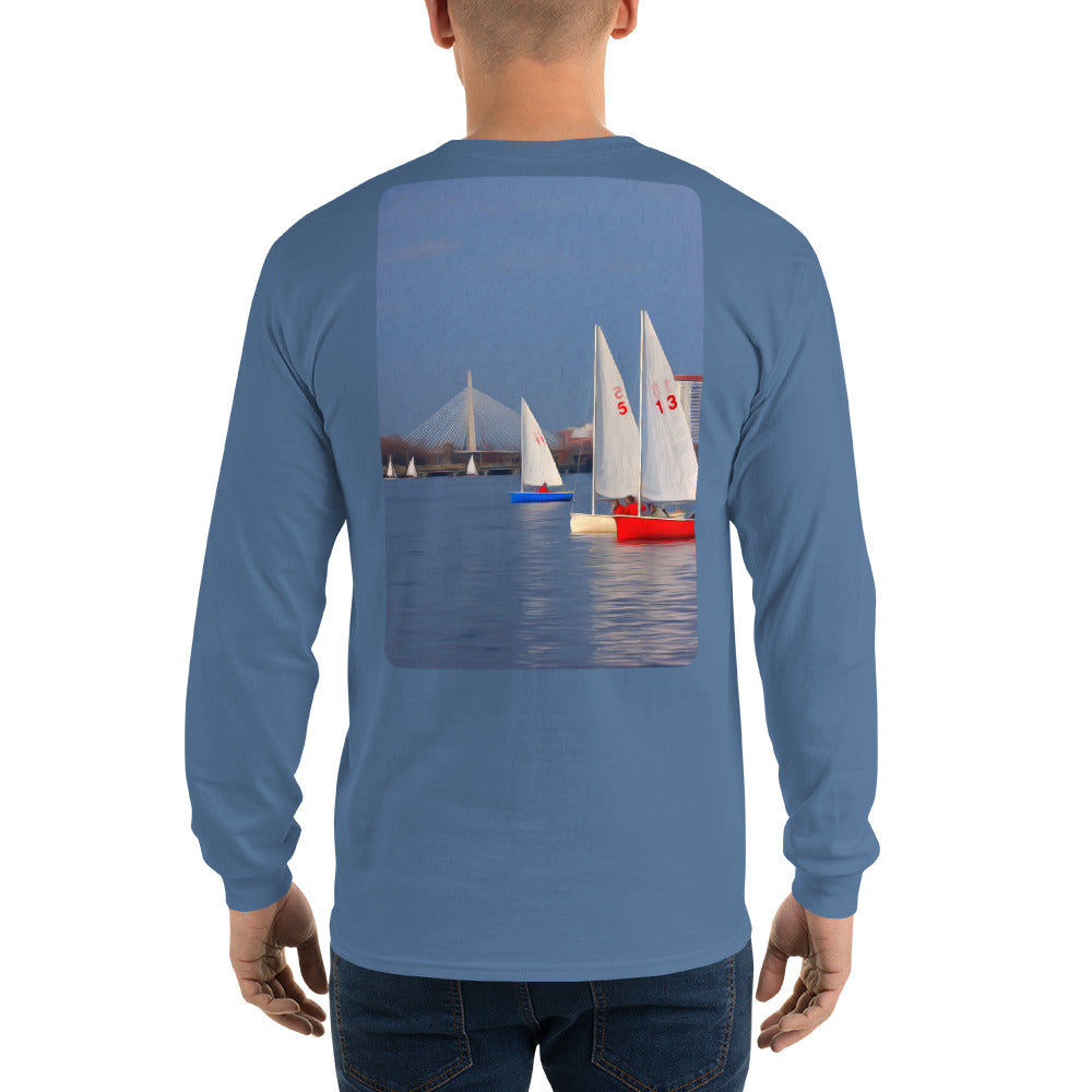 Interclub Sailboats on Charles River Boston Long Sleeve T-Shirt - Multiple Colors - SummerTies